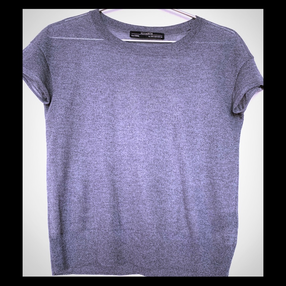 Allsaints Sheer Metallic Gray Woven Blouse